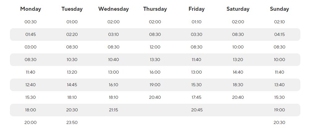 Timetable Bus transportation from Skopje Airport